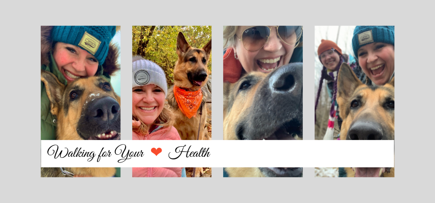 Kindra with friend and chief furry officer Rory on a Hike