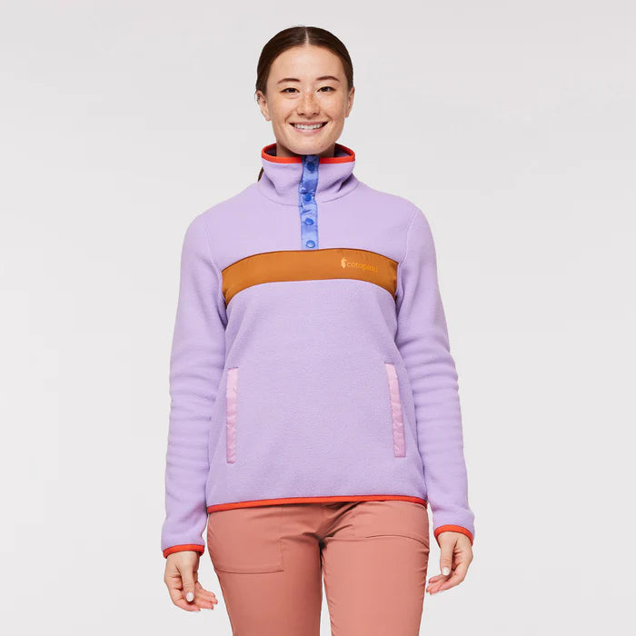 Woman wearing Cotopaxi Teca Fleece Plus Size Pullover in Fresh Flowers