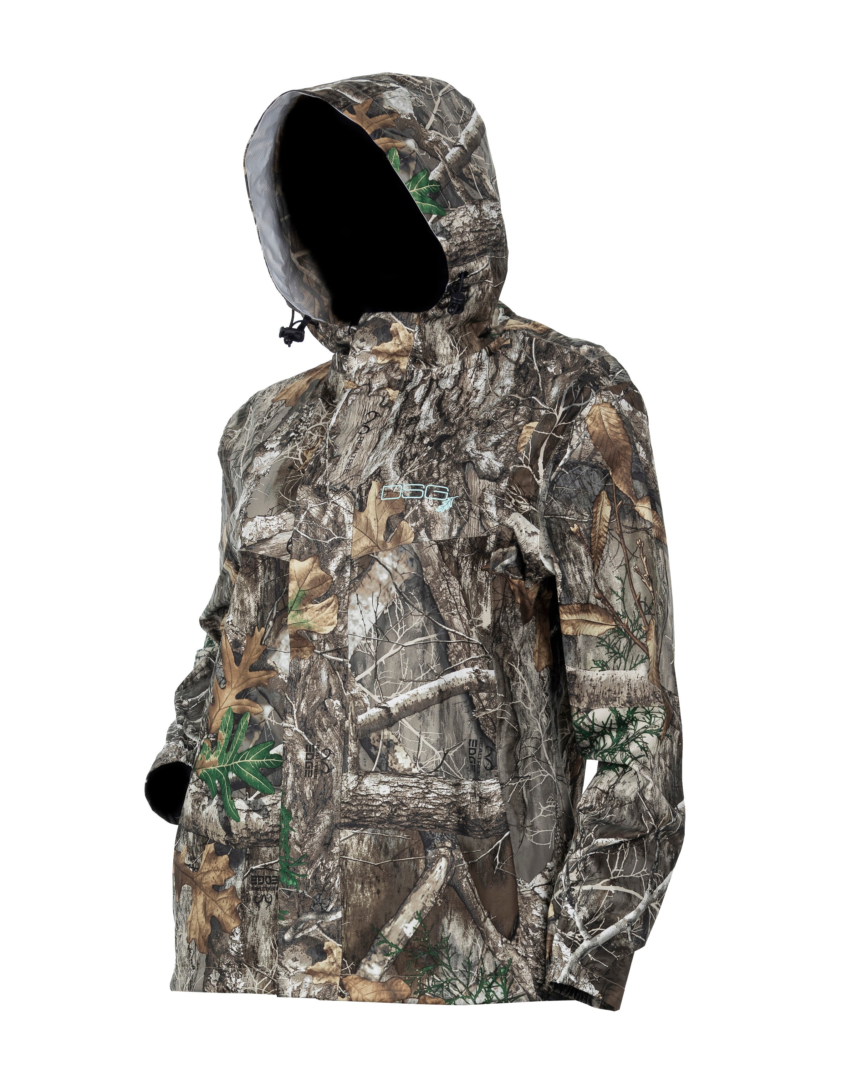 DSG Nova Plus Size Rain Jacket side view in Realtree Edge