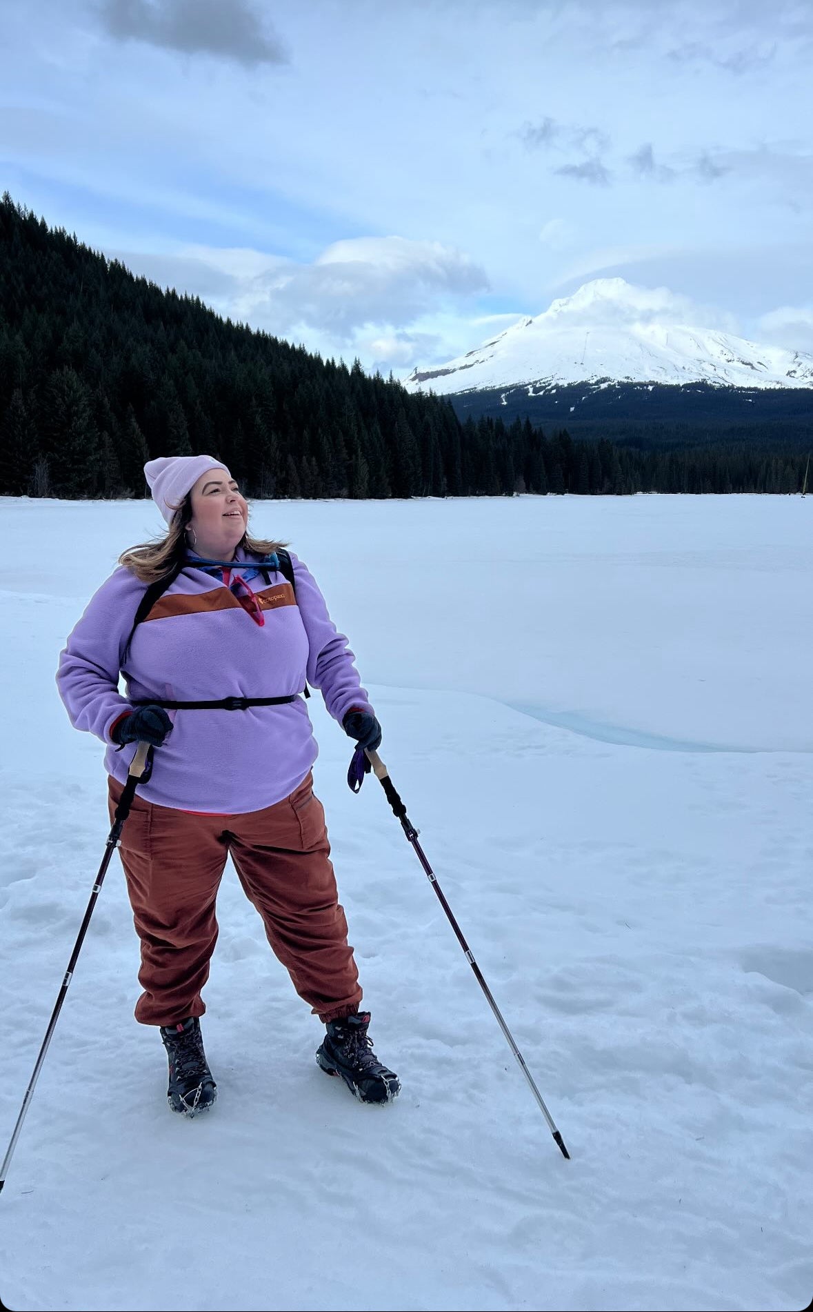 Woman hiking in the snow