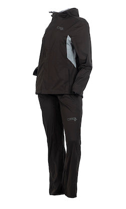 DSG Journey Plus Size Rain Jacket and Pants product shot in black front view