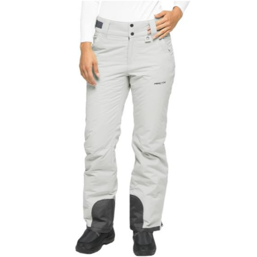 Front view of woman wearing Arctix Plus Size Snow Pants in Quiet Gray