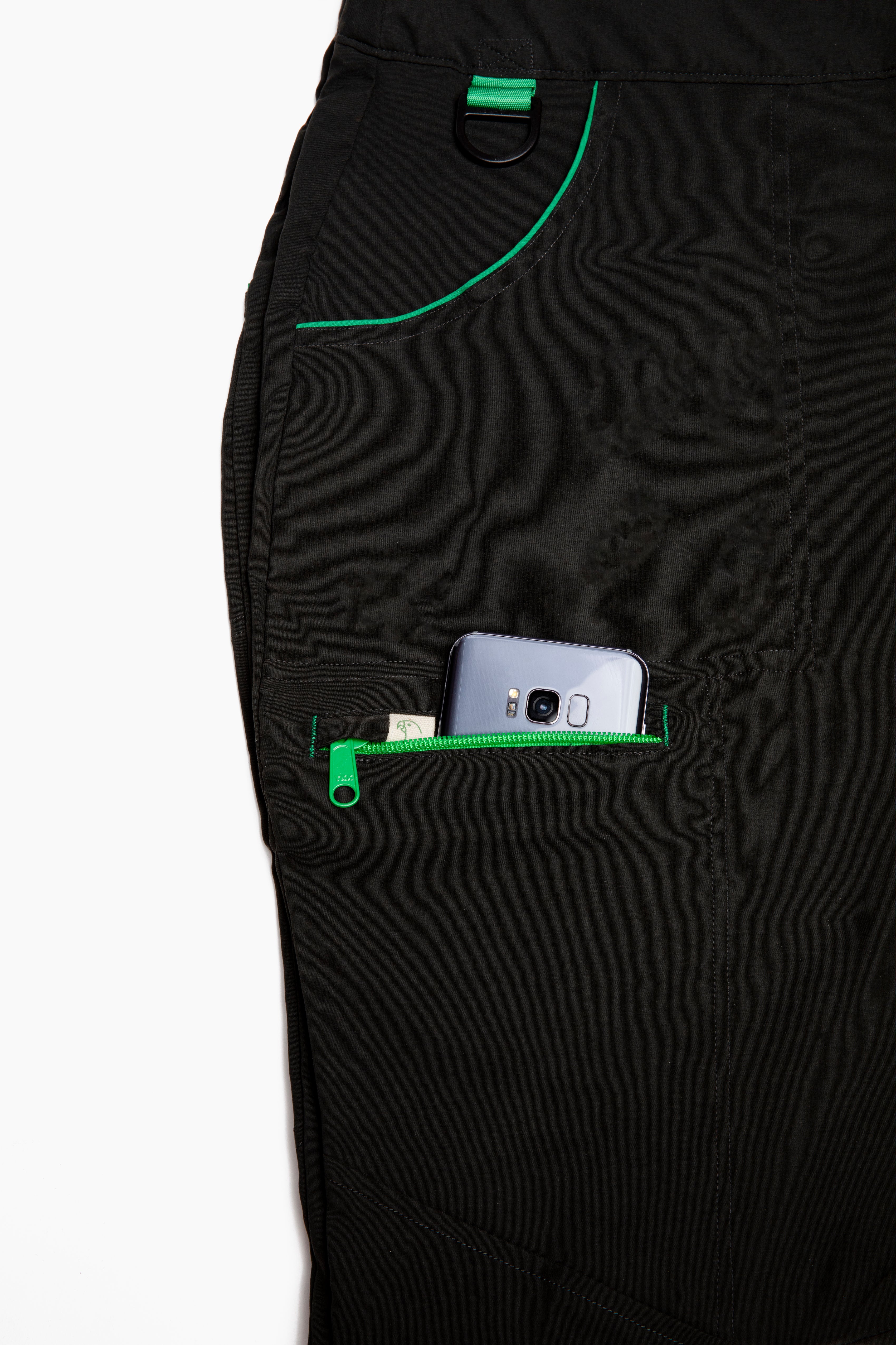 Alpine Parrot Ponderosa Pants in black showing leg pocket