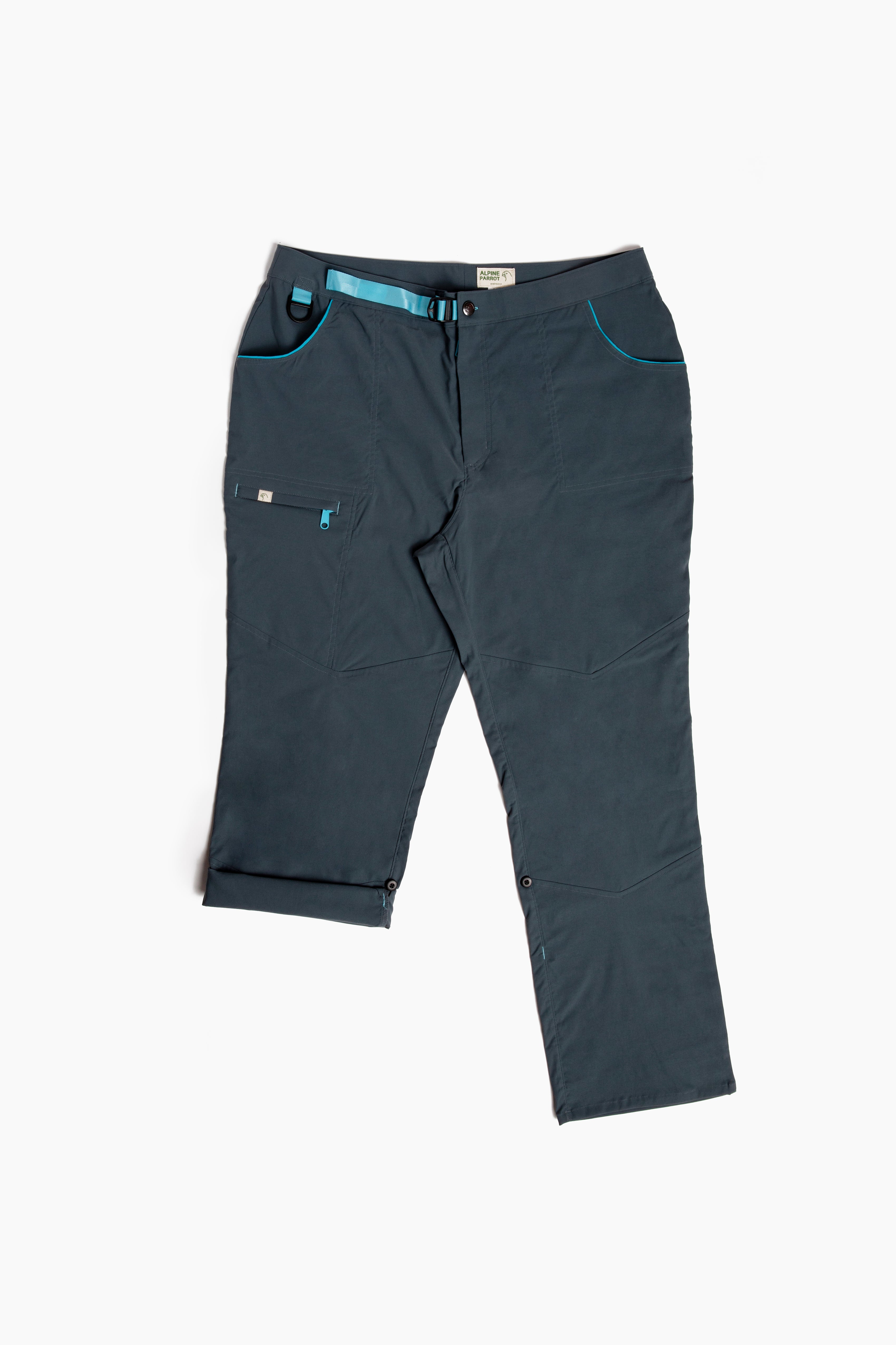 Product image of Alpine Parrot Ponderosa Pants in slate grey with one leg rolled up