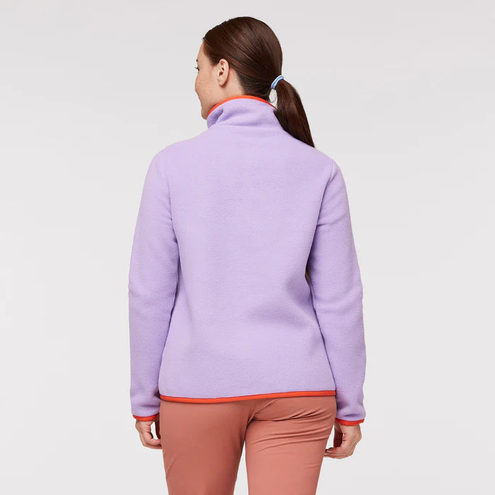 Back view of woman front view of Woman wearing Cotopaxi Teca Fleece Plus Size Pullover in Pine Tree