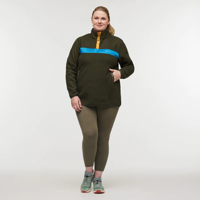 Full image of a plus size woman front view of Woman wearing Cotopaxi Teca Fleece Plus Size Pullover in Pine Tree