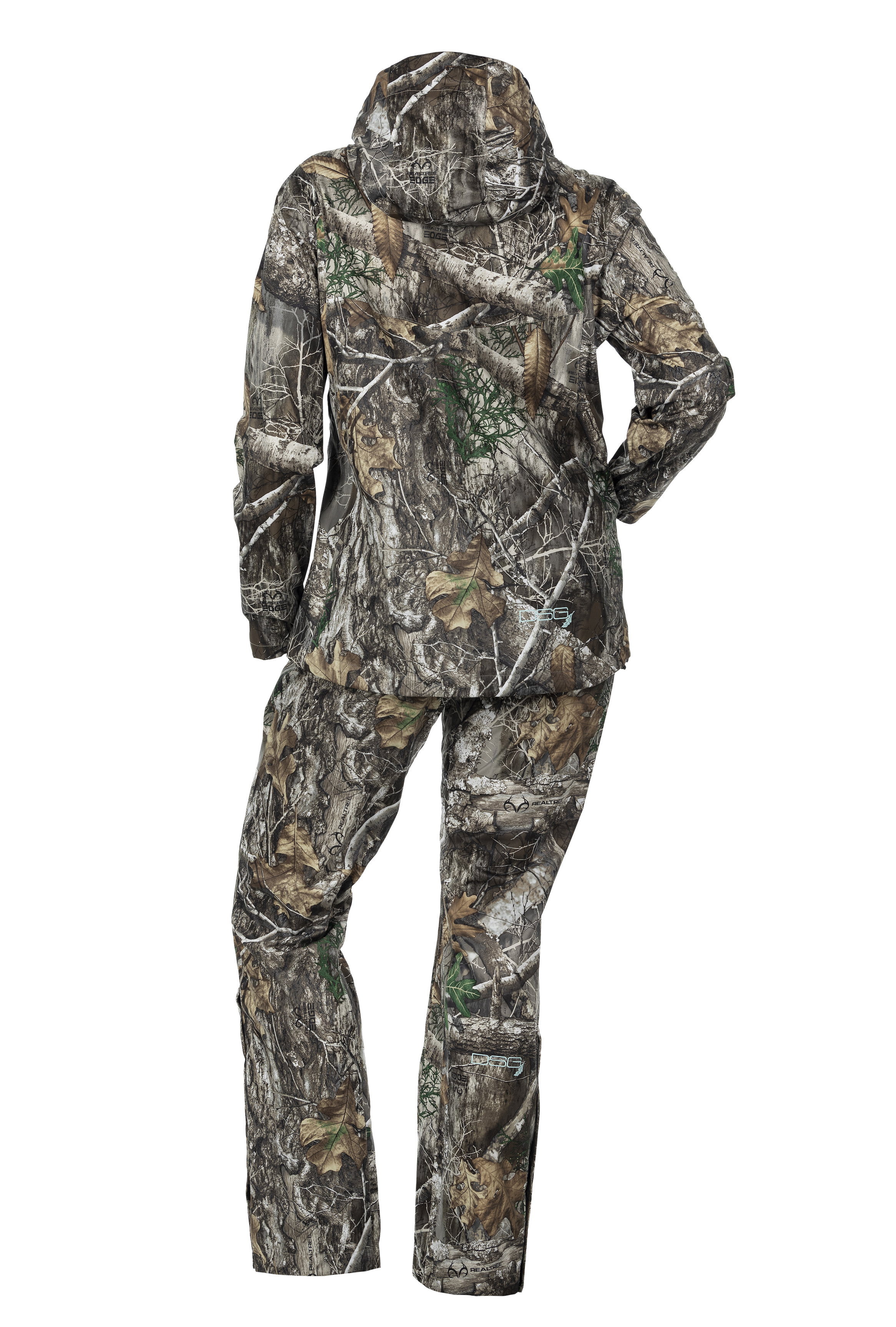 DSG Nova Plus Size Rain Pant and jacket in realtree edge full back view