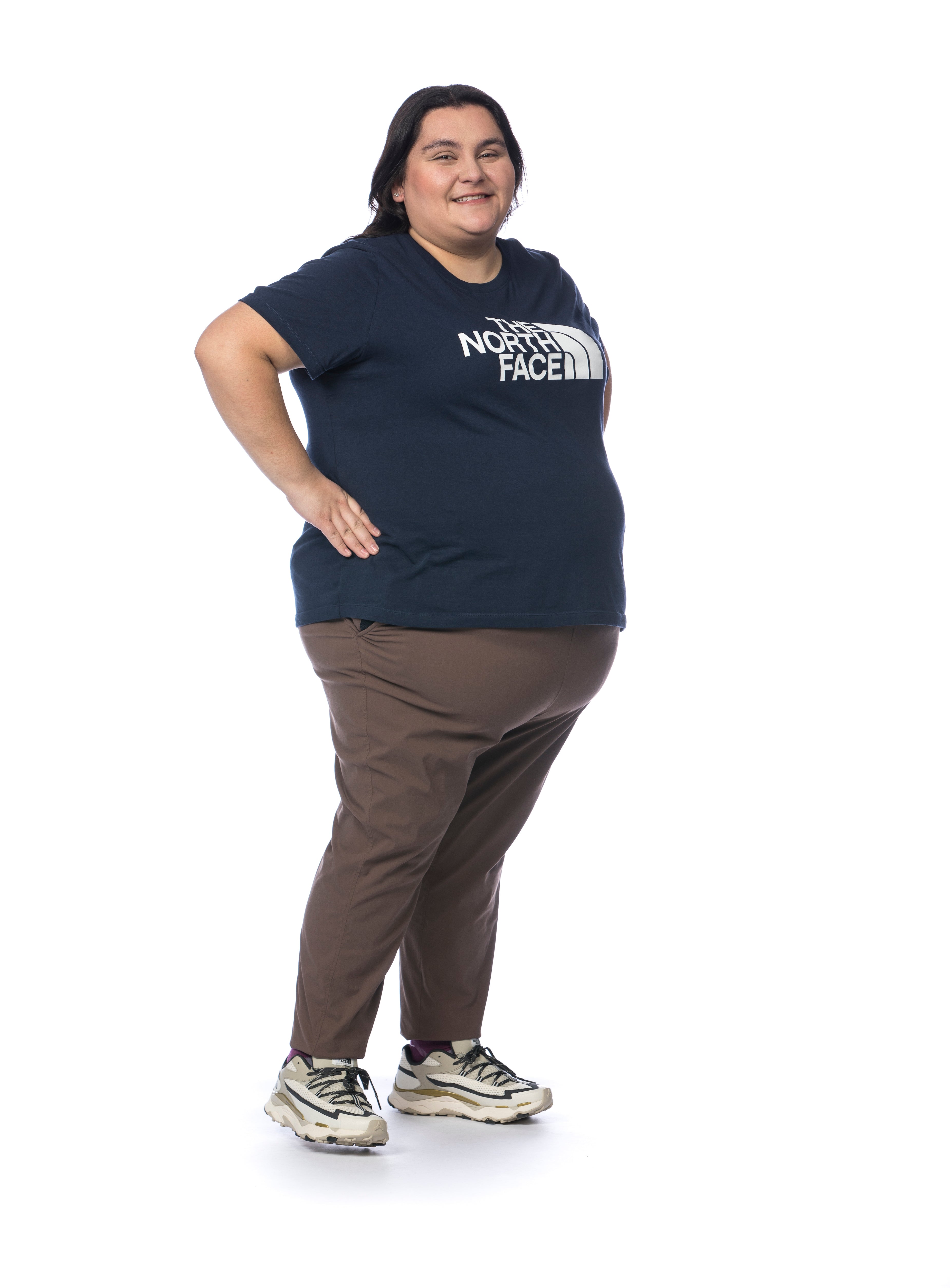 Bri wearing Mountain Hardwear Dynama/2 Ankle Plus Size Pants in Choss
