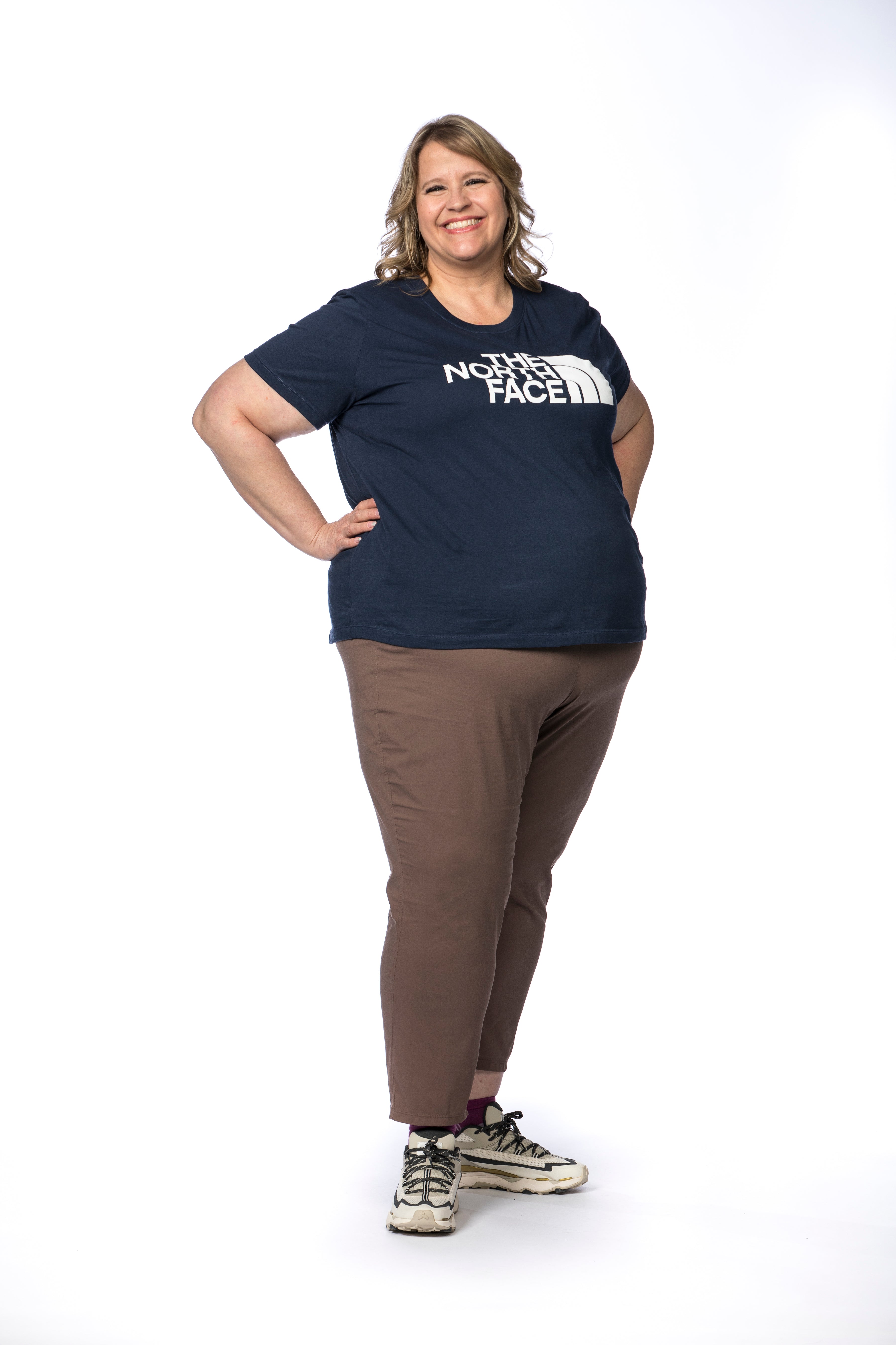 Kindra wearing Mountain Hardwear Dynama/2 Ankle Plus Size Pants in Choss