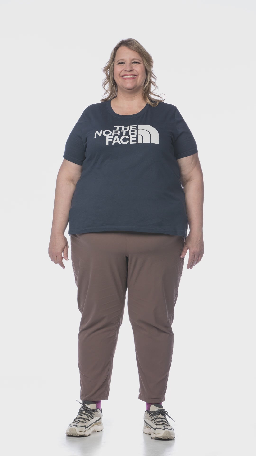 360 view of Kindra wearing The North Face® Women's Plus Size S/S Half Dome Tee Success Active in Summit Navy