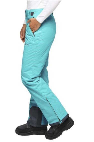Side view of woman wearing Arctix Plus Size Snow Pants in Blue Bird