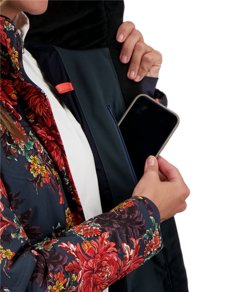 Obermeyer Tuscany II Plus Size Jacket in Sunset Floral cell phone pocket