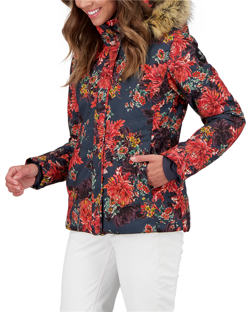 Obermeyer Tuscany II Plus Size Jacket in Sunset Floral hand in pocket side view