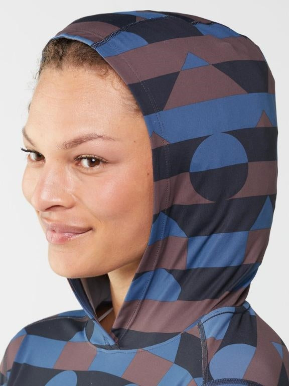 Hood view of Mountain Hardwear Crater Lake Plus Size LS Hoody in Blue Quartz