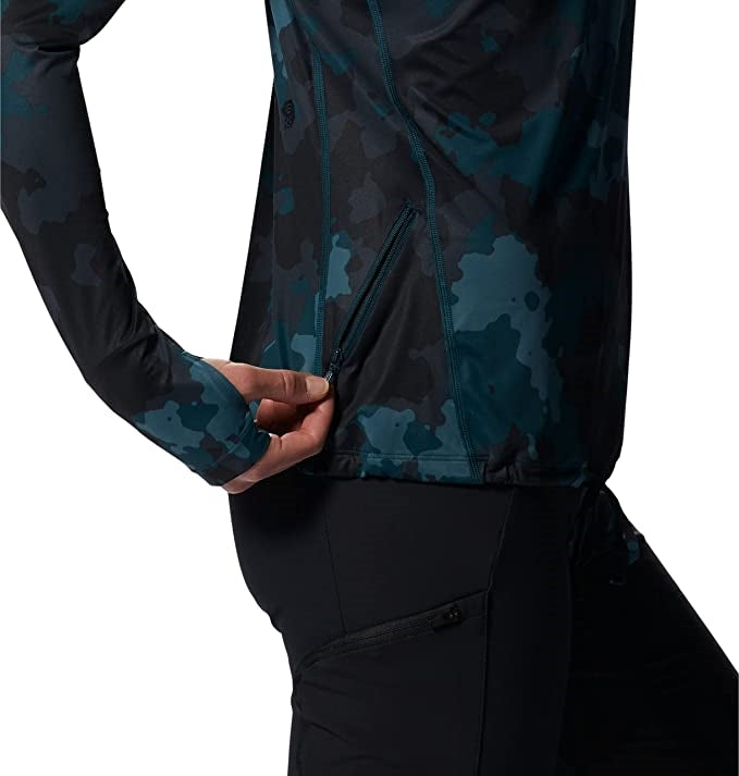 Pocket view of Mountain Hardwear Crater Lake Plus Size LS Hoody in Dark Marsh Pines Camo